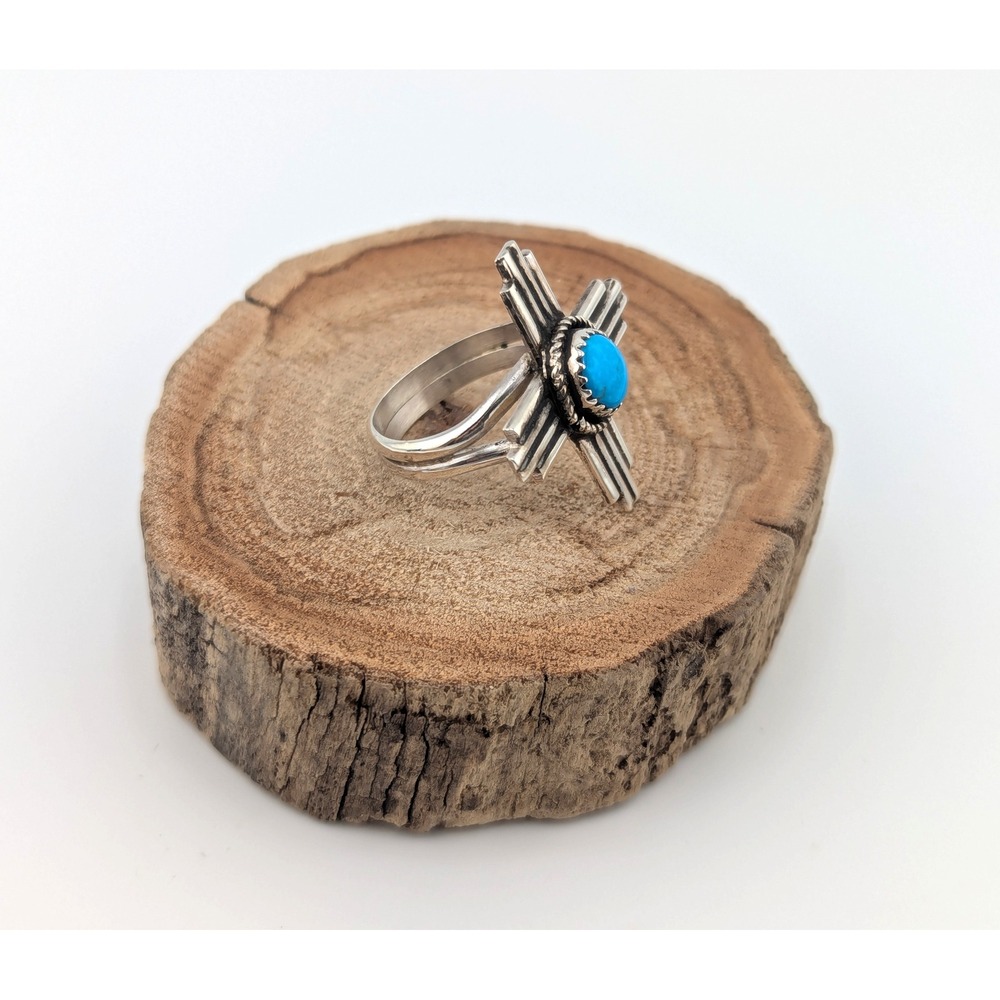 Navajo Zia Ring Turquoise Handmade Native American Jewelry Silver Band Sz 8.5US* - Picture 5 of 9